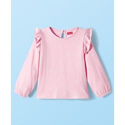 Babyhug 100% Cotton Knit Full Sleeves T-Shirts with Frill Detailing Floral & Glitter Print Pack of 3 - Pink Dark Red & White