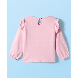 Babyhug 100% Cotton Knit Full Sleeves T-Shirts with Frill Detailing Floral & Glitter Print Pack of 3 - Pink Dark Red & White