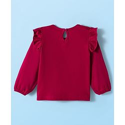 Babyhug 100% Cotton Knit Full Sleeves T-Shirts with Frill Detailing Floral & Glitter Print Pack of 3 - Pink Dark Red & White