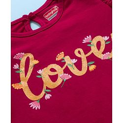 Babyhug 100% Cotton Knit Full Sleeves T-Shirts with Frill Detailing Floral & Glitter Print Pack of 3 - Pink Dark Red & White