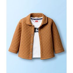 Babyhug Single Jersey Knit Full Sleeves Solid Color Shirt & Joggers Set with Inner Tee - Brown