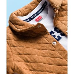 Babyhug Single Jersey Knit Full Sleeves Solid Color Shirt & Joggers Set with Inner Tee - Brown