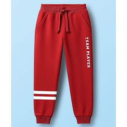 Babyhug Terry Knit Full Sleeves T-Shirt & Lounge Pant Set with Text Print - Maroon