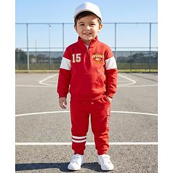 Babyhug Terry Knit Full Sleeves T-Shirt & Lounge Pant Set with Text Print - Maroon