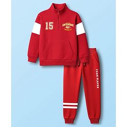 Babyhug Terry Knit Full Sleeves T-Shirt & Lounge Pant Set with Text Print - Maroon