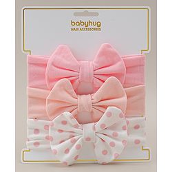 Babyhug Headbands With Bow Applique Pack of 3 - Pink & White