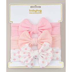Babyhug Headbands With Bow Applique Pack of 3 - Pink & White