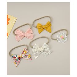 Babyhug Headbands with Bow & Floral Applique Pack of 5 - Pink Yellow & White