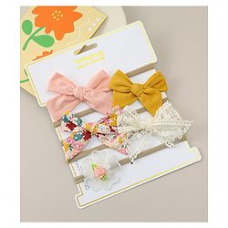 Babyhug Headbands with Bow & Floral Applique Pack of 5 - Pink Yellow & White