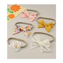 Babyhug Headbands with Bow & Floral Applique Pack of 5 - Pink Yellow & White