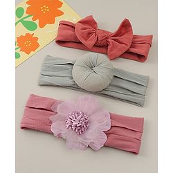 Babyhug Headbands With Bow Applique Pack Of 3 - Multicolor