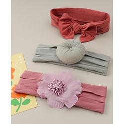 Babyhug Headbands With Bow Applique Pack Of 3 - Multicolor