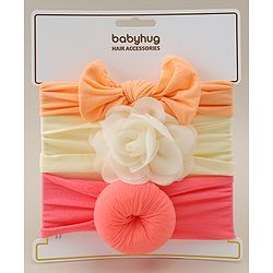 Babyhug Headbands With Bow Applique Pack Of 3 - Multicolor