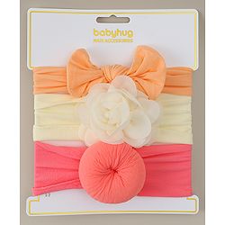 Babyhug Headbands With Bow Applique Pack Of 3 - Multicolor