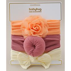 Babyhug Headbands With Bow Applique Pack Of 3 - Multicolor