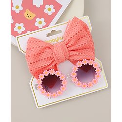 Babyhug Headband & Sunglasses With Bow & Floral Applique Combo Set- Pink