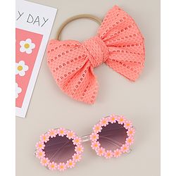 Babyhug Headband & Sunglasses With Bow & Floral Applique Combo Set- Pink