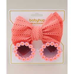 Babyhug Headband & Sunglasses With Bow & Floral Applique Combo Set- Pink