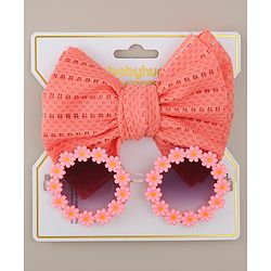 Babyhug Headband & Sunglasses With Bow & Floral Applique Combo Set- Pink