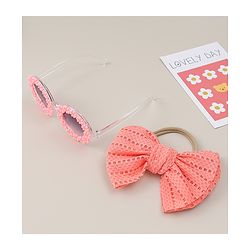 Babyhug Headband & Sunglasses With Bow & Floral Applique Combo Set- Pink