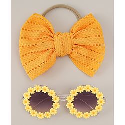 Babyhug Headband & Sunglasses With Bow & Floral Applique Combo Set- Pink