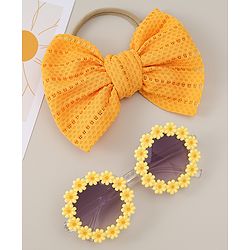 Babyhug Headband & Sunglasses With Bow & Floral Applique Combo Set- Pink