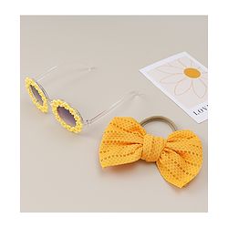 Babyhug Headband & Sunglasses With Bow & Floral Applique Combo Set- Pink