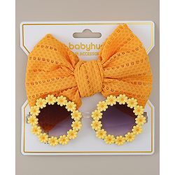 Babyhug Headband & Sunglasses With Bow & Floral Applique Combo Set- Pink