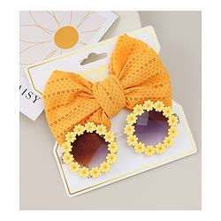 Babyhug Headband & Sunglasses With Bow & Floral Applique Combo Set- Pink