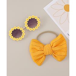 Babyhug Headband & Sunglasses With Bow & Floral Applique Combo Set- Pink