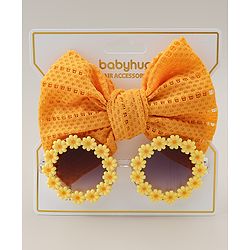 Babyhug Headband & Sunglasses With Bow & Floral Applique Combo Set- Pink
