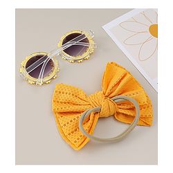 Babyhug Headband & Sunglasses With Bow & Floral Applique Combo Set- Pink