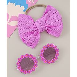 Babyhug Headband & Sunglasses With Bow & Floral Applique Combo Set- Pink