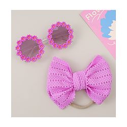 Babyhug Headband & Sunglasses With Bow & Floral Applique Combo Set- Pink