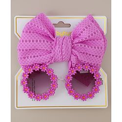 Babyhug Headband & Sunglasses With Bow & Floral Applique Combo Set- Pink