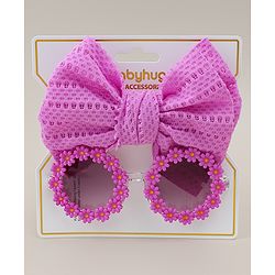 Babyhug Headband & Sunglasses With Bow & Floral Applique Combo Set- Pink