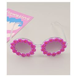 Babyhug Headband & Sunglasses With Bow & Floral Applique Combo Set- Pink
