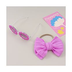 Babyhug Headband & Sunglasses With Bow & Floral Applique Combo Set- Pink