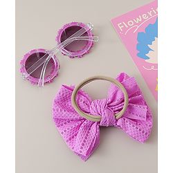Babyhug Headband & Sunglasses With Bow & Floral Applique Combo Set- Pink
