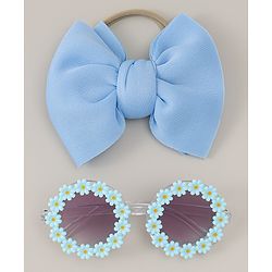 Babyhug Headband & Sunglasses With Bow & Floral Applique Combo Set- Pink