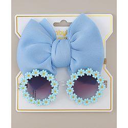 Babyhug Headband & Sunglasses With Bow & Floral Applique Combo Set- Pink