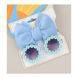 Babyhug Headband & Sunglasses With Bow & Floral Applique Combo Set- Pink
