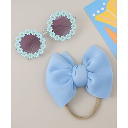 Babyhug Headband & Sunglasses With Bow & Floral Applique Combo Set- Pink