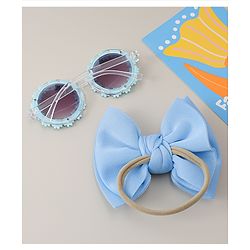 Babyhug Headband & Sunglasses With Bow & Floral Applique Combo Set- Pink