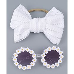 Babyhug Headband & Sunglasses With Bow & Floral Applique Combo Set- Pink