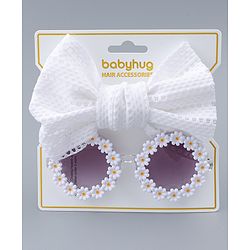 Babyhug Headband & Sunglasses With Bow & Floral Applique Combo Set- Pink