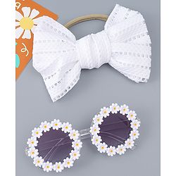 Babyhug Headband & Sunglasses With Bow & Floral Applique Combo Set- Pink