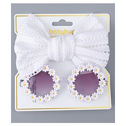 Babyhug Headband & Sunglasses With Bow & Floral Applique Combo Set- Pink
