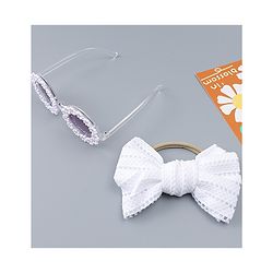 Babyhug Headband & Sunglasses With Bow & Floral Applique Combo Set- Pink