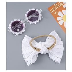 Babyhug Headband & Sunglasses With Bow & Floral Applique Combo Set- Pink